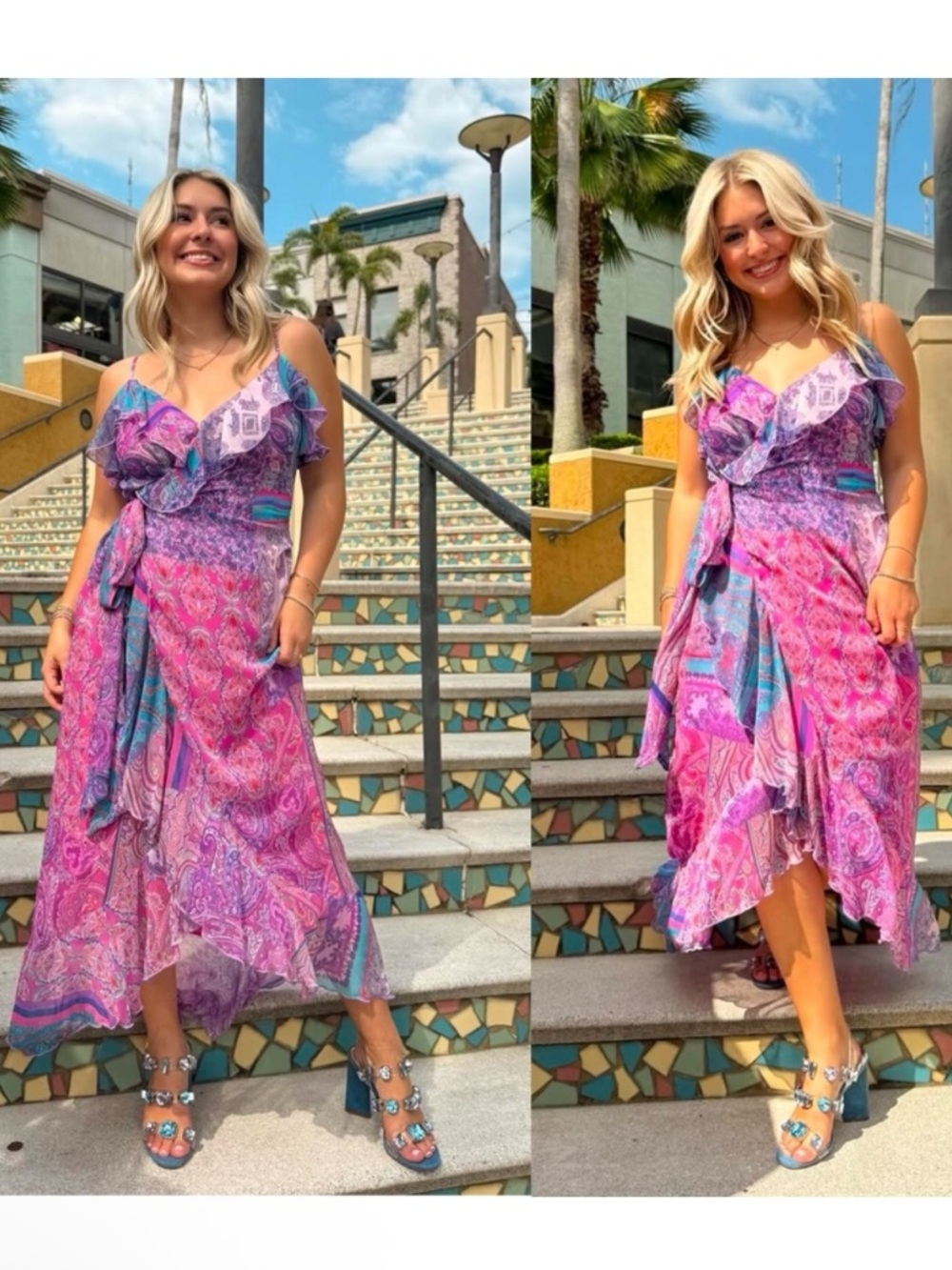 Gianni Bini Isabella Ruffled High-Low Midi Wrap Dress NWT $199